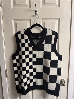 Vans Black and White Checkerboard V-Neck Sweater Vest